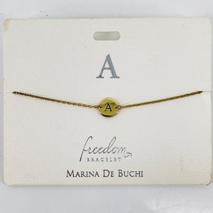 Freedom Bracelet by Marina De Buchi Gold Tone Initial "A" Adjustable Sizing